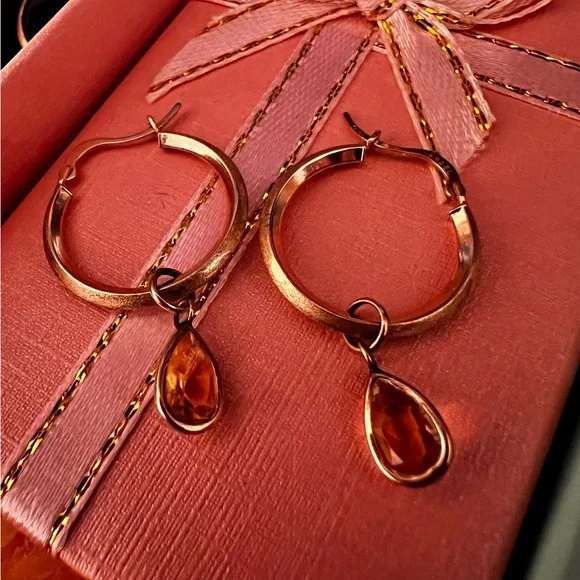 14K Michael Anthony Hoop Earrings / Gold Citrine Jackets - Picture 2 of 16